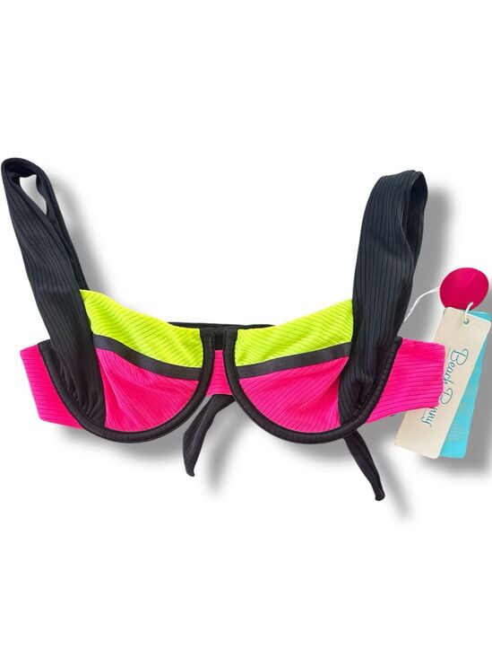 Beach Bunny Other - Beach Bunny Karter Neon Pink Black Lime Green Bikini Top XS